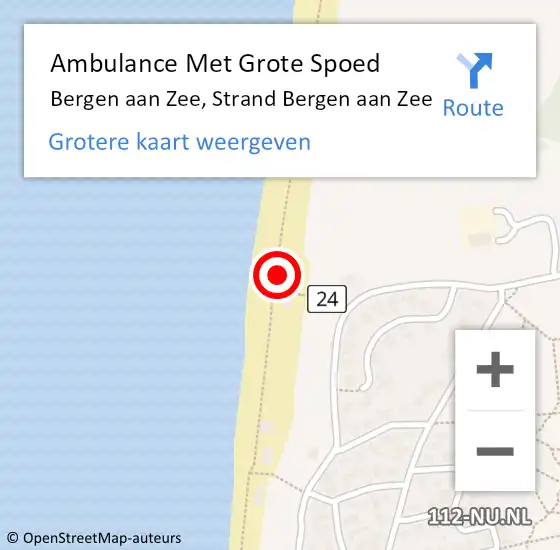 Locatie op kaart van de 112 melding: Ambulance Met Grote Spoed Naar Bergen aan Zee, Strand Bergen aan Zee op 30 augustus 2022 14:01