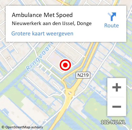 Locatie op kaart van de 112 melding: Ambulance Met Spoed Naar Nieuwerkerk aan den IJssel, Donge op 30 augustus 2022 14:28