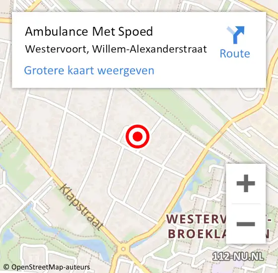 Locatie op kaart van de 112 melding: Ambulance Met Spoed Naar Westervoort, Willem-Alexanderstraat op 30 augustus 2022 14:41