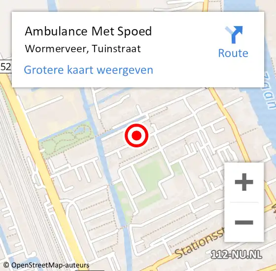 Locatie op kaart van de 112 melding: Ambulance Met Spoed Naar Wormerveer, Tuinstraat op 30 augustus 2022 14:46