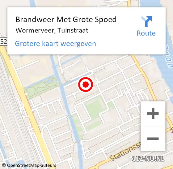 Locatie op kaart van de 112 melding: Brandweer Met Grote Spoed Naar Wormerveer, Tuinstraat op 30 augustus 2022 14:46