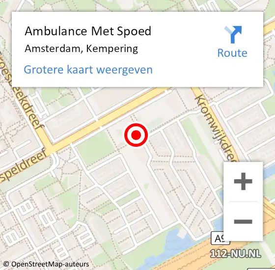 Locatie op kaart van de 112 melding: Ambulance Met Spoed Naar Amsterdam-Zuidoost, Kempering op 30 augustus 2022 15:16