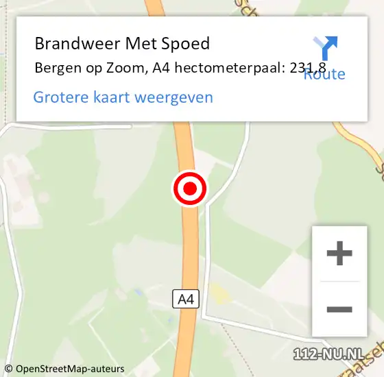Locatie op kaart van de 112 melding: Brandweer Met Spoed Naar Bergen op Zoom, A4 hectometerpaal: 231,8 op 30 augustus 2022 15:18