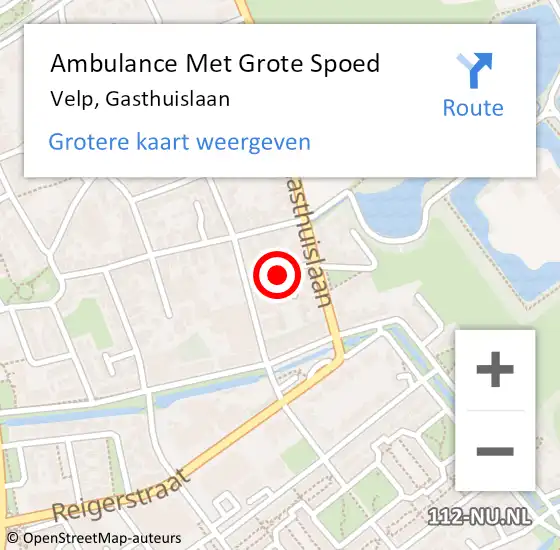 Locatie op kaart van de 112 melding: Ambulance Met Grote Spoed Naar Velp, Gasthuislaan op 30 augustus 2022 15:19