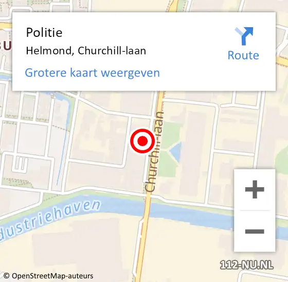 Locatie op kaart van de 112 melding: Politie Helmond, Churchill-laan op 30 augustus 2022 15:21