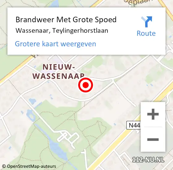 Locatie op kaart van de 112 melding: Brandweer Met Grote Spoed Naar Wassenaar, Teylingerhorstlaan op 30 augustus 2022 15:21