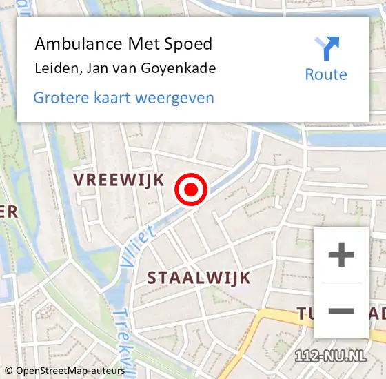 Locatie op kaart van de 112 melding: Ambulance Met Spoed Naar Leiden, Jan van Goyenkade op 30 augustus 2022 15:23