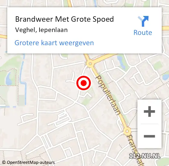 Locatie op kaart van de 112 melding: Brandweer Met Grote Spoed Naar Veghel, Iepenlaan op 30 augustus 2022 15:25