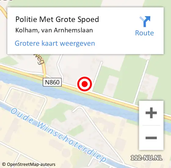 Locatie op kaart van de 112 melding: Politie Met Grote Spoed Naar Kolham, van Arnhemslaan op 30 augustus 2022 16:10