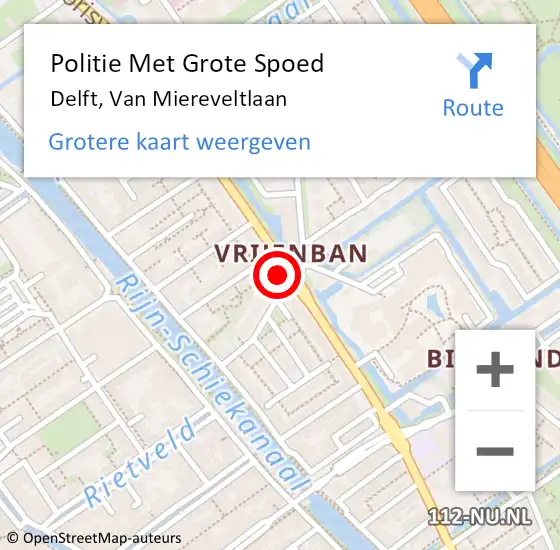 Locatie op kaart van de 112 melding: Politie Met Grote Spoed Naar Delft, Van Miereveltlaan op 30 augustus 2022 16:10