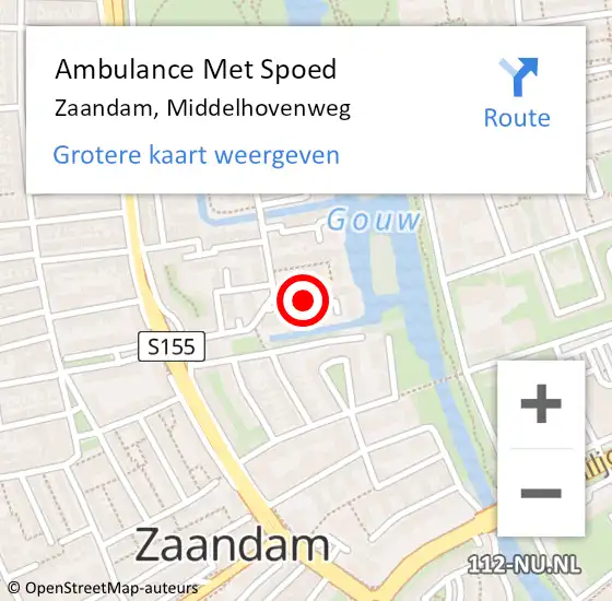 Locatie op kaart van de 112 melding: Ambulance Met Spoed Naar Zaandam, Middelhovenweg op 30 augustus 2022 16:18