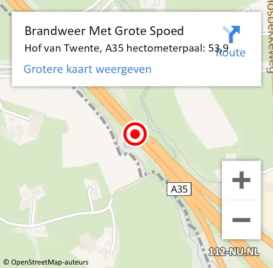 Locatie op kaart van de 112 melding: Brandweer Met Grote Spoed Naar Hof van Twente, A35 hectometerpaal: 53,9 op 30 augustus 2022 16:33