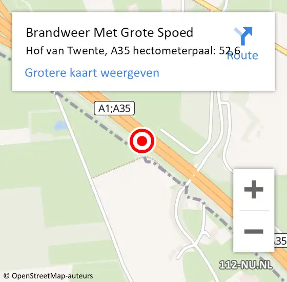 Locatie op kaart van de 112 melding: Brandweer Met Grote Spoed Naar Hof van Twente, A35 hectometerpaal: 52,6 op 30 augustus 2022 16:33