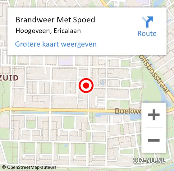 Locatie op kaart van de 112 melding: Brandweer Met Spoed Naar Hoogeveen, Ericalaan op 30 augustus 2022 17:10