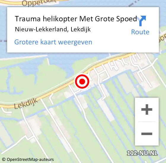 Locatie op kaart van de 112 melding: Trauma helikopter Met Grote Spoed Naar Nieuw-Lekkerland, Lekdijk op 30 augustus 2022 17:17