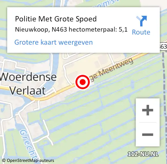 Locatie op kaart van de 112 melding: Politie Met Grote Spoed Naar Nieuwkoop, N463 hectometerpaal: 5,1 op 30 augustus 2022 17:27