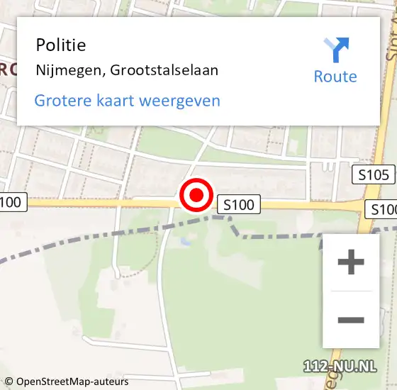 Locatie op kaart van de 112 melding: Politie Nijmegen, Grootstalselaan op 30 augustus 2022 17:30
