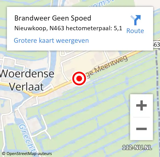 Locatie op kaart van de 112 melding: Brandweer Geen Spoed Naar Nieuwkoop, N463 hectometerpaal: 5,1 op 30 augustus 2022 17:30