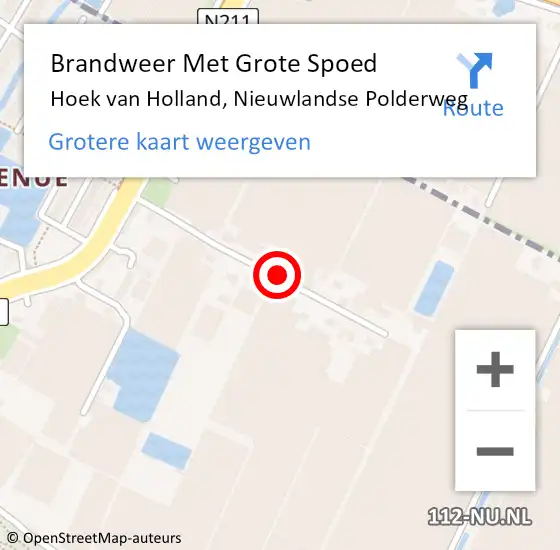 Locatie op kaart van de 112 melding: Brandweer Met Grote Spoed Naar Hoek van Holland, Nieuwlandse Polderweg op 30 augustus 2022 18:09