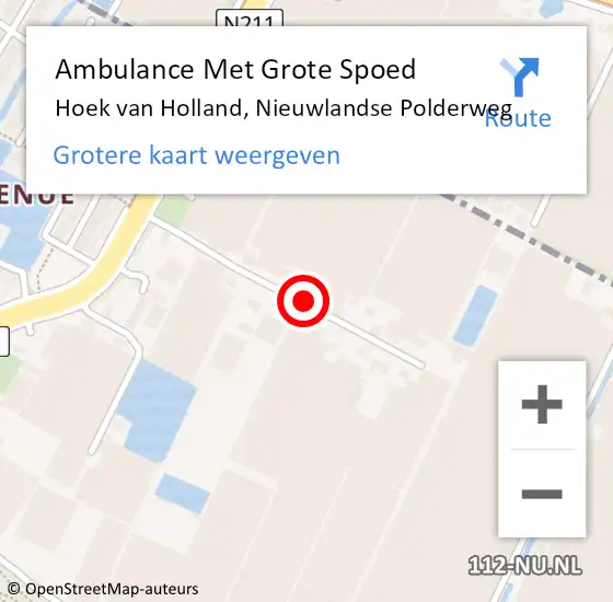 Locatie op kaart van de 112 melding: Ambulance Met Grote Spoed Naar Hoek van Holland, Nieuwlandse Polderweg op 30 augustus 2022 18:11