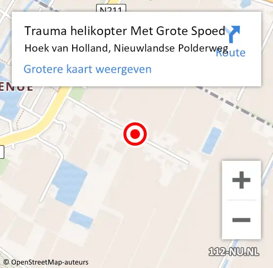 Locatie op kaart van de 112 melding: Trauma helikopter Met Grote Spoed Naar Hoek van Holland, Nieuwlandse Polderweg op 30 augustus 2022 18:11