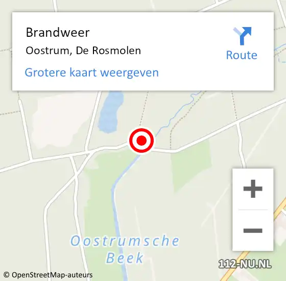 Locatie op kaart van de 112 melding: Brandweer Oostrum, De Rosmolen op 30 augustus 2022 18:14