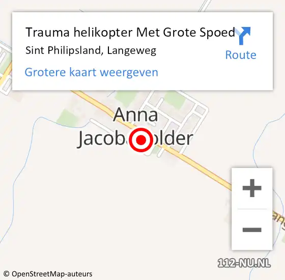 Locatie op kaart van de 112 melding: Trauma helikopter Met Grote Spoed Naar Sint Philipsland, Langeweg op 30 augustus 2022 18:37