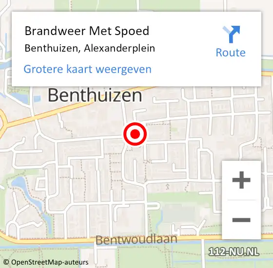 Locatie op kaart van de 112 melding: Brandweer Met Spoed Naar Benthuizen, Alexanderplein op 28 juli 2014 09:06