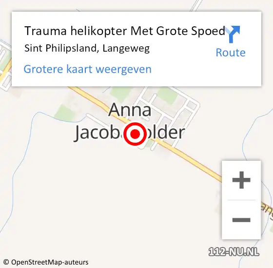 Locatie op kaart van de 112 melding: Trauma helikopter Met Grote Spoed Naar Sint Philipsland, Langeweg op 30 augustus 2022 18:40