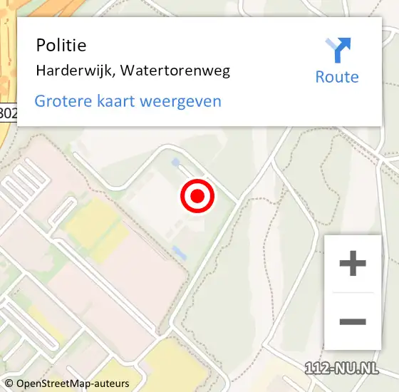 Locatie op kaart van de 112 melding: Politie Harderwijk, Watertorenweg op 30 augustus 2022 19:00