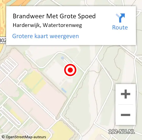 Locatie op kaart van de 112 melding: Brandweer Met Grote Spoed Naar Harderwijk, Watertorenweg op 30 augustus 2022 19:00