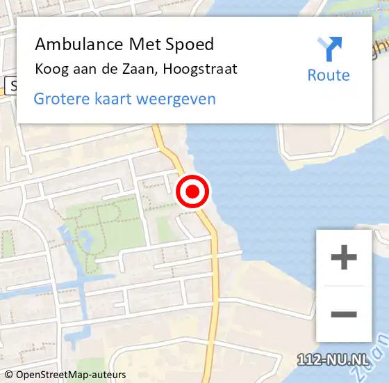 Locatie op kaart van de 112 melding: Ambulance Met Spoed Naar Koog aan de Zaan, Hoogstraat op 30 augustus 2022 19:33