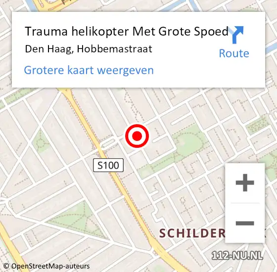 Locatie op kaart van de 112 melding: Trauma helikopter Met Grote Spoed Naar Den Haag, Hobbemastraat op 30 augustus 2022 19:44