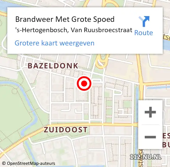 Locatie op kaart van de 112 melding: Brandweer Met Grote Spoed Naar 's-Hertogenbosch, Van Ruusbroecstraat op 30 augustus 2022 19:49