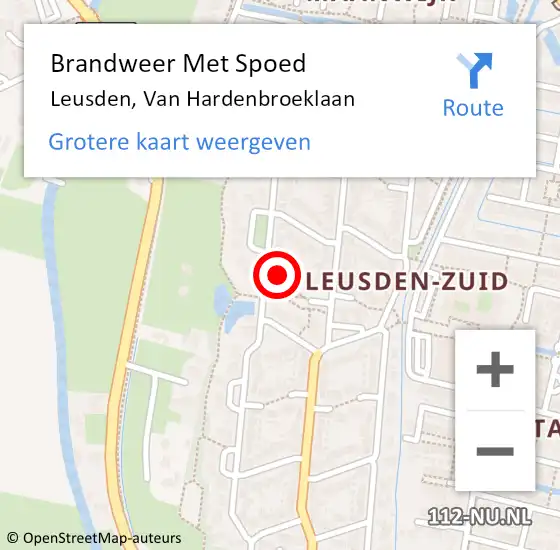 Locatie op kaart van de 112 melding: Brandweer Met Spoed Naar Leusden, Van Hardenbroeklaan op 30 augustus 2022 19:57