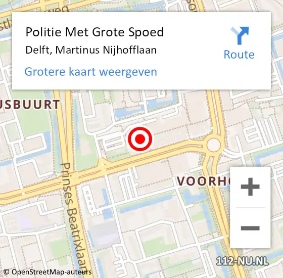 Locatie op kaart van de 112 melding: Politie Met Grote Spoed Naar Delft, Martinus Nijhofflaan op 30 augustus 2022 20:07