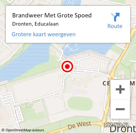 Locatie op kaart van de 112 melding: Brandweer Met Grote Spoed Naar Dronten, Educalaan op 30 augustus 2022 20:48