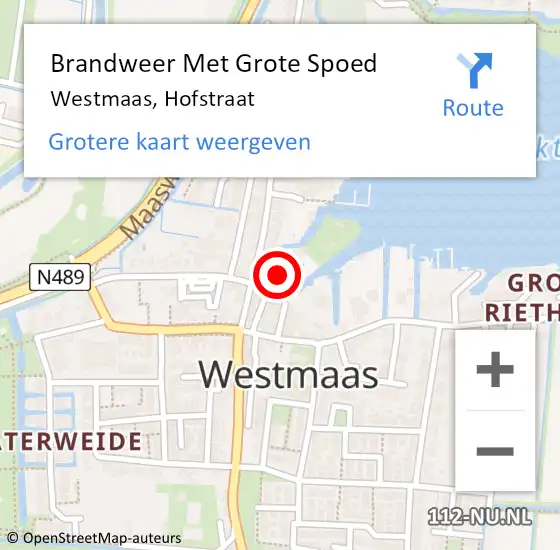 Locatie op kaart van de 112 melding: Brandweer Met Grote Spoed Naar Westmaas, Hofstraat op 30 augustus 2022 21:20