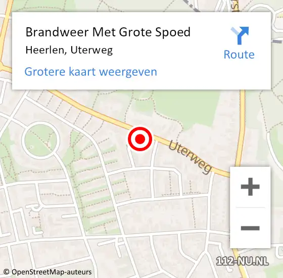 Locatie op kaart van de 112 melding: Brandweer Met Grote Spoed Naar Heerlen, Uterweg op 30 augustus 2022 21:45