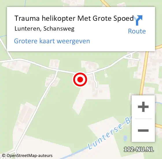 Locatie op kaart van de 112 melding: Trauma helikopter Met Grote Spoed Naar Lunteren, Schansweg op 30 augustus 2022 21:50