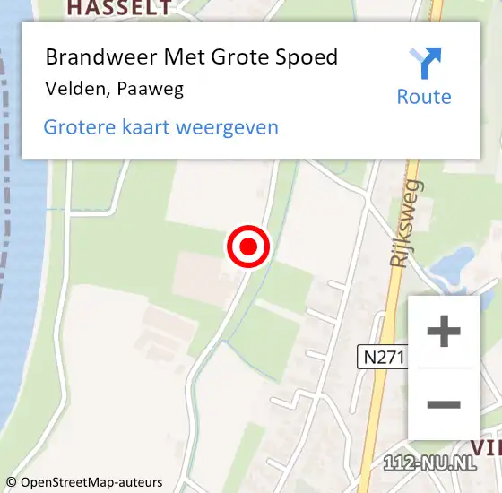 Locatie op kaart van de 112 melding: Brandweer Met Grote Spoed Naar Velden, Paaweg op 30 augustus 2022 22:02