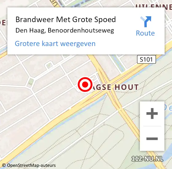 Locatie op kaart van de 112 melding: Brandweer Met Grote Spoed Naar Den Haag, Benoordenhoutseweg op 30 augustus 2022 22:05