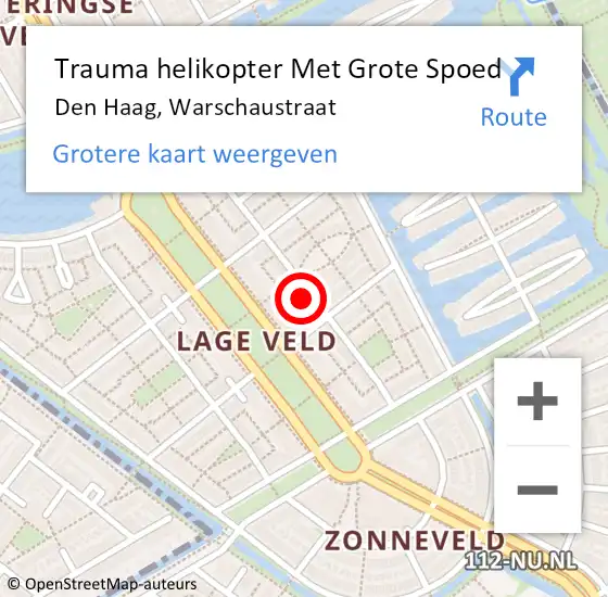 Locatie op kaart van de 112 melding: Trauma helikopter Met Grote Spoed Naar Den Haag, Warschaustraat op 30 augustus 2022 22:16