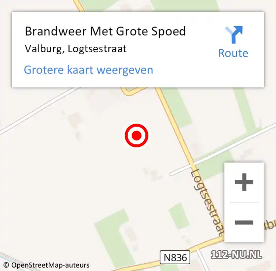 Locatie op kaart van de 112 melding: Brandweer Met Grote Spoed Naar Valburg, Logtsestraat op 30 augustus 2022 22:22