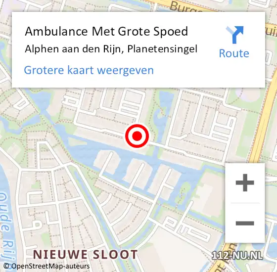 Locatie op kaart van de 112 melding: Ambulance Met Grote Spoed Naar Alphen aan den Rijn, Planetensingel op 30 augustus 2022 23:05