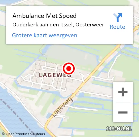 Locatie op kaart van de 112 melding: Ambulance Met Spoed Naar Ouderkerk aan den IJssel, Oosterweer op 30 augustus 2022 23:38