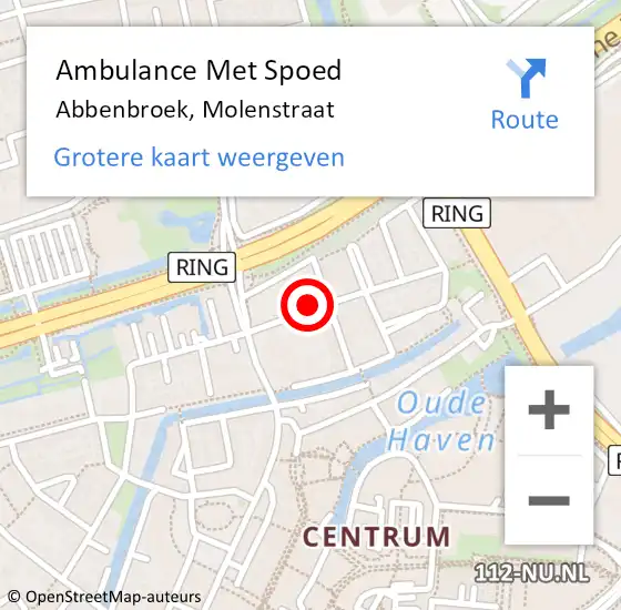 Locatie op kaart van de 112 melding: Ambulance Met Spoed Naar Abbenbroek, Molenstraat op 30 augustus 2022 23:40