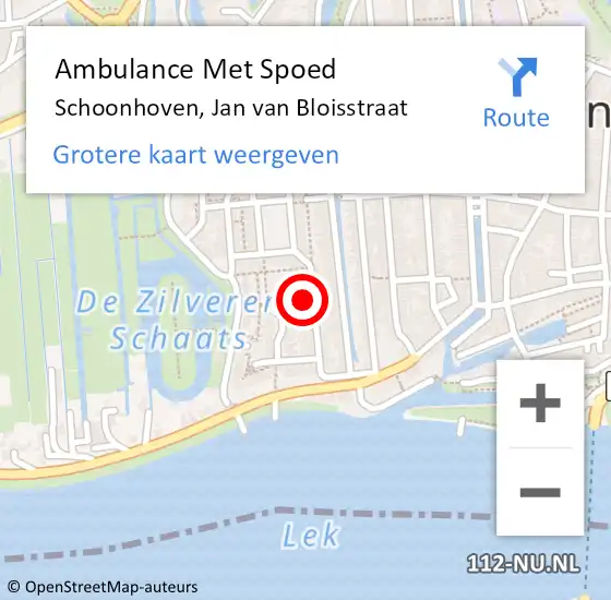 Locatie op kaart van de 112 melding: Ambulance Met Spoed Naar Schoonhoven, Jan van Bloisstraat op 30 augustus 2022 23:50