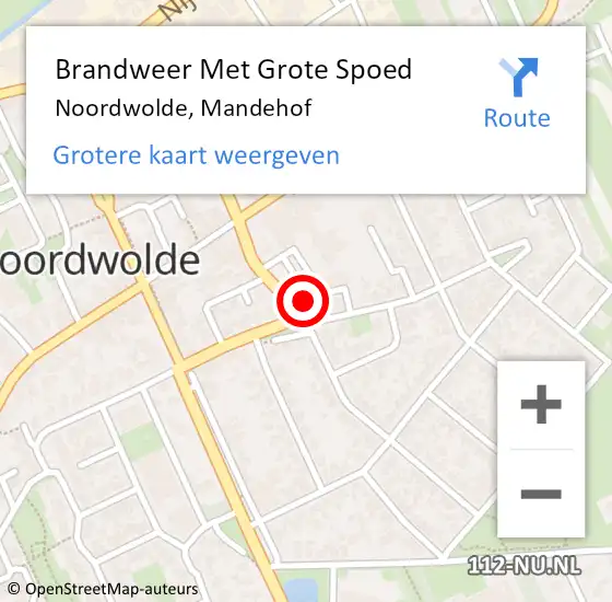 Locatie op kaart van de 112 melding: Brandweer Met Grote Spoed Naar Noordwolde, Mandehof op 31 augustus 2022 00:13