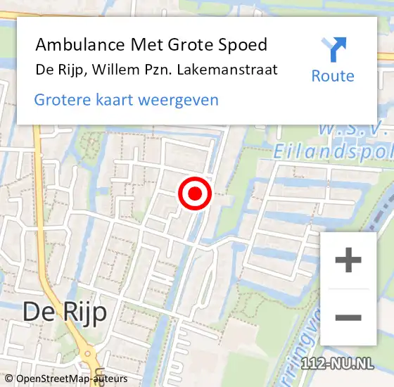 Locatie op kaart van de 112 melding: Ambulance Met Grote Spoed Naar De Rijp, Willem Pzn. Lakemanstraat op 31 augustus 2022 00:40